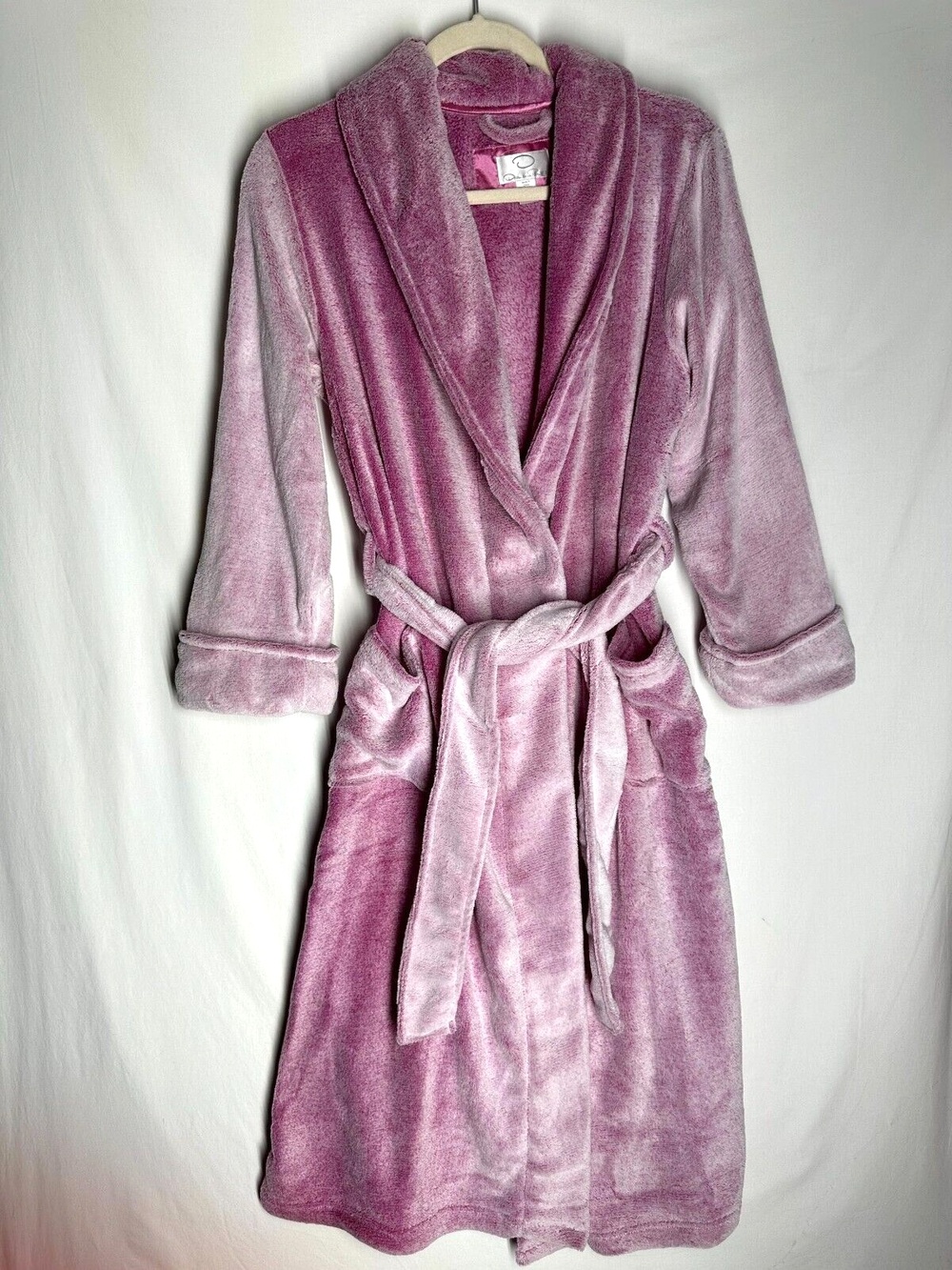 Oscar de la Renta  Women's Robe Very Soft Pink Plush Belted Pockets Size S/M